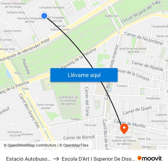 Estació Autobusos València to Escola D'Art I Superior De Disseny De València map