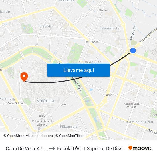 Camí De Vera, 47 [València] to Escola D'Art I Superior De Disseny De València map