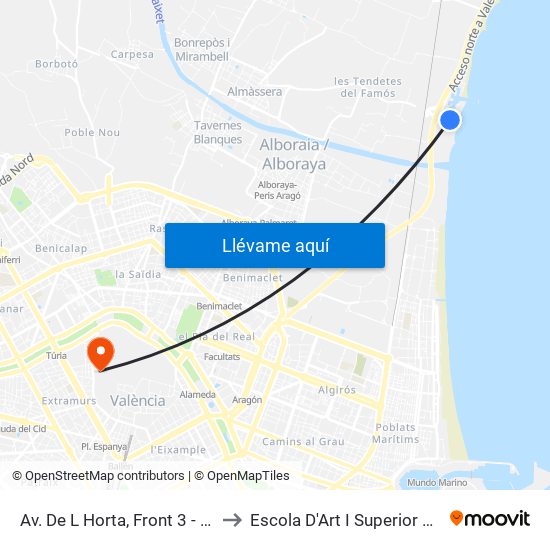 Av. De L Horta, Front 3 - Port Saplaya [Alboraia] to Escola D'Art I Superior De Disseny De València map