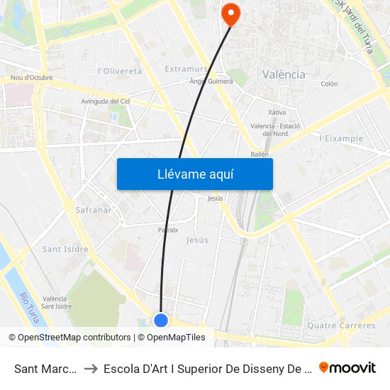 Sant Marcel·Lí to Escola D'Art I Superior De Disseny De València map
