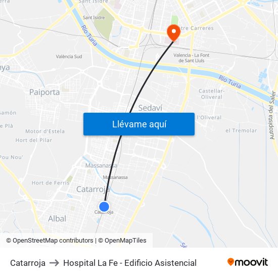 Catarroja to Hospital La Fe - Edificio Asistencial map