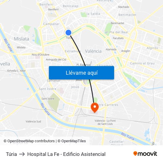 Túria to Hospital La Fe - Edificio Asistencial map