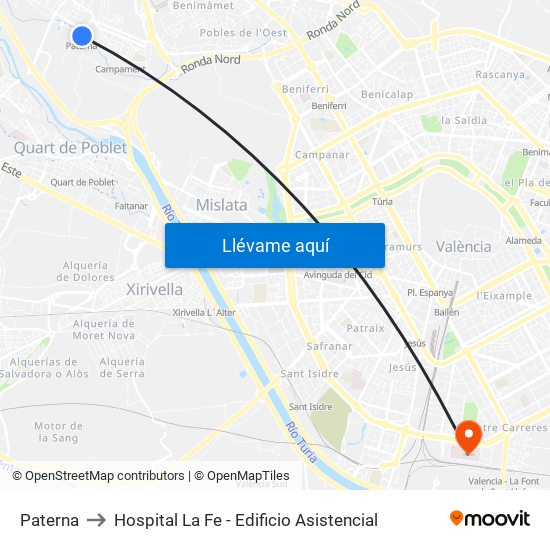 Paterna to Hospital La Fe - Edificio Asistencial map