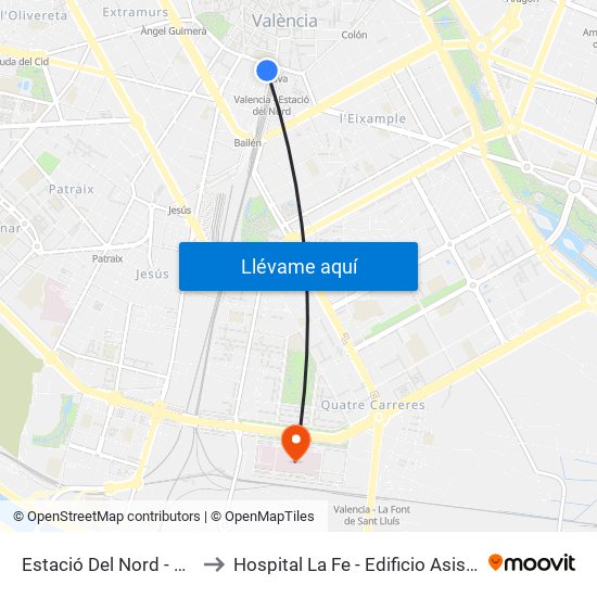 Estació Del Nord - Bailén to Hospital La Fe - Edificio Asistencial map