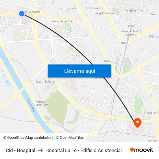 Cid - Hospital to Hospital La Fe - Edificio Asistencial map