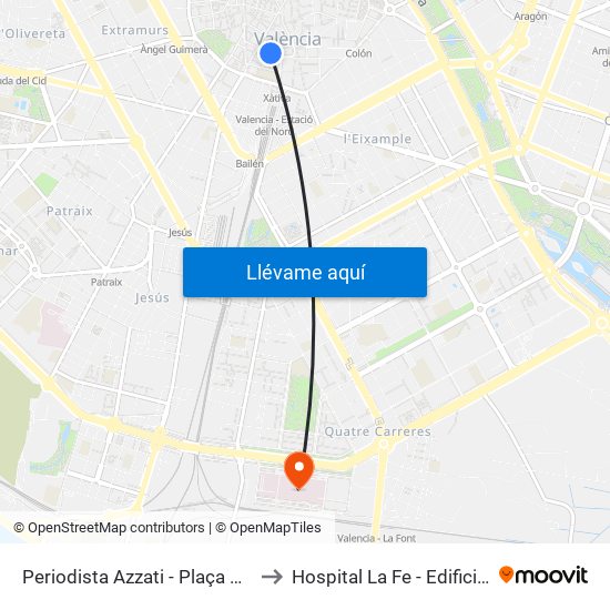 Plaça De L'Ajuntament - Periodista Azzati to Hospital La Fe - Edificio Asistencial map