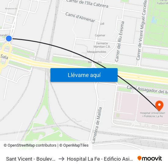 Sant Vicent  - Boulevar Sur to Hospital La Fe - Edificio Asistencial map