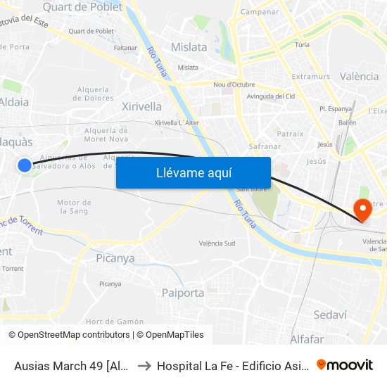 Ausias March 49 [Alaquàs] to Hospital La Fe - Edificio Asistencial map