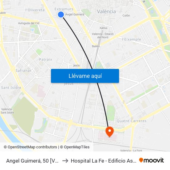 Angel Guimerá, 50 [València] to Hospital La Fe - Edificio Asistencial map