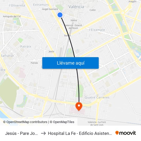 Jesús - Pare Jofré to Hospital La Fe - Edificio Asistencial map