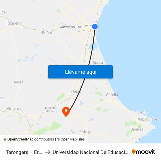 Tarongers – Ernest Lluch to Universidad Nacional De Educación A Distancia Uned map