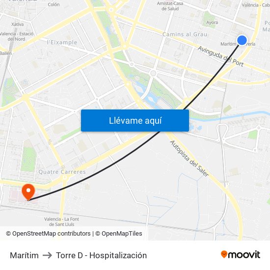 Marítim to Torre D - Hospitalización map