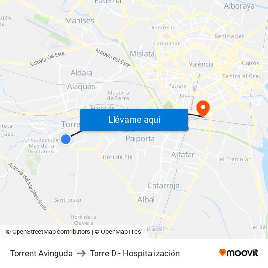 Torrent Avinguda to Torre D - Hospitalización map