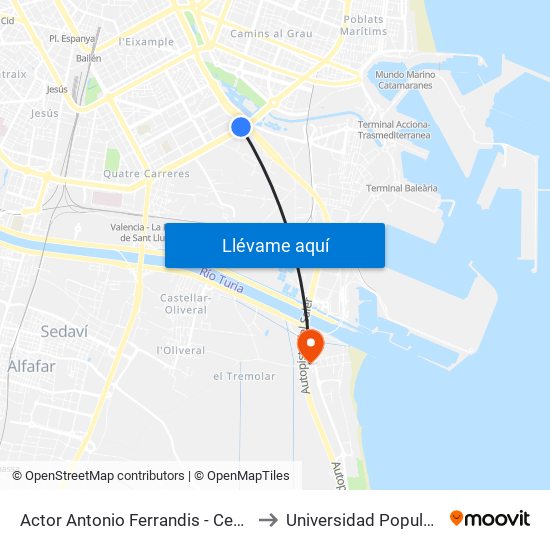 Actor Antonio Ferrandis - Centre Comercial to Universidad Popular - Pinedo map