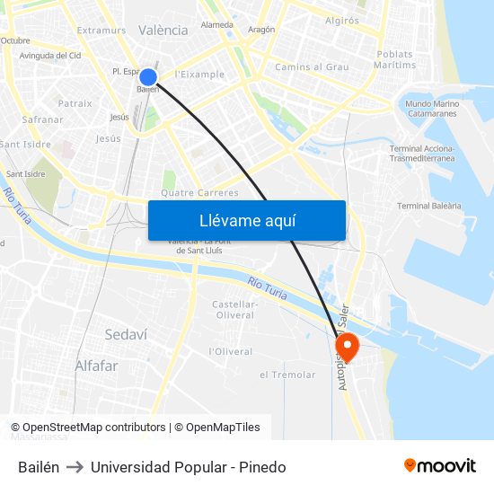 Bailén to Universidad Popular - Pinedo map