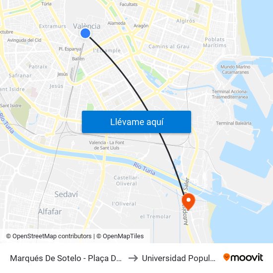 Marqués De Sotelo to Universidad Popular - Pinedo map