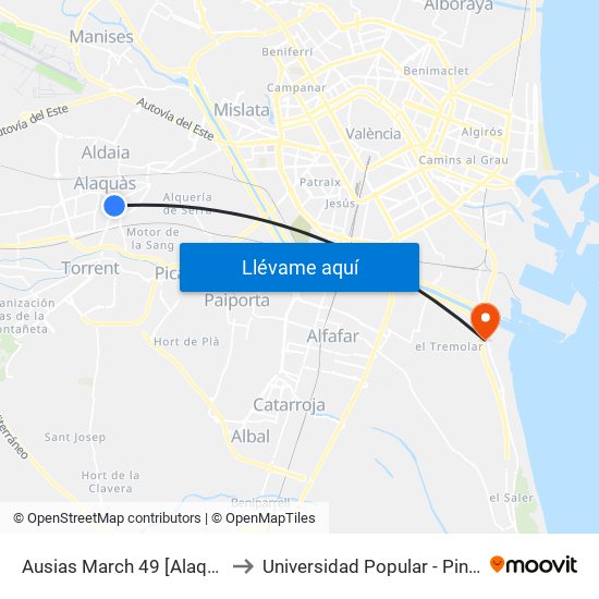 Ausias March 49 [Alaquàs] to Universidad Popular - Pinedo map