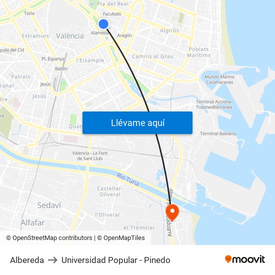 Albereda to Universidad Popular - Pinedo map