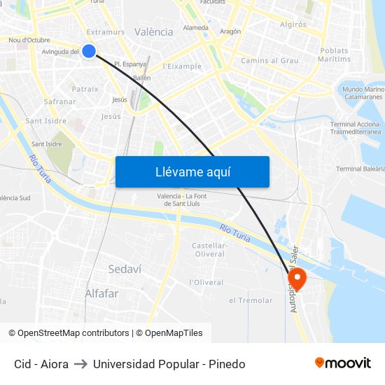 Cid - Aiora to Universidad Popular - Pinedo map