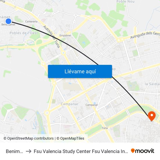 Benimàmet to Fsu Valencia Study Center Fsu Valencia International Program map