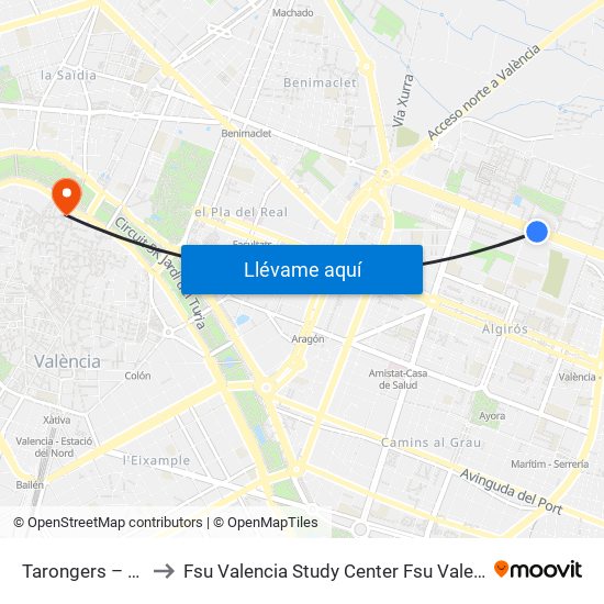 Tarongers – Ernest Lluch to Fsu Valencia Study Center Fsu Valencia International Program map