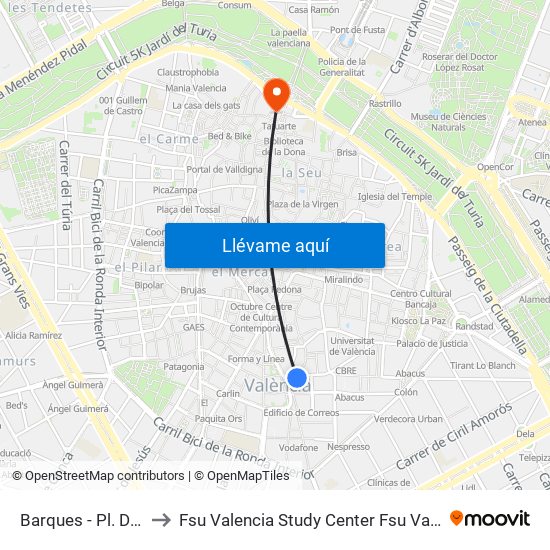 Barques - Pl. De L'Ajuntament to Fsu Valencia Study Center Fsu Valencia International Program map