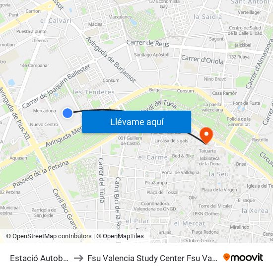 Estació Autobusos València to Fsu Valencia Study Center Fsu Valencia International Program map