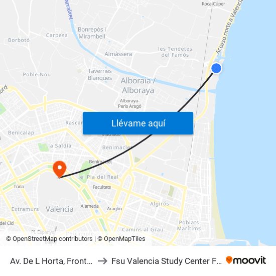 Av. De L Horta, Front 3 - Port Saplaya [Alboraia] to Fsu Valencia Study Center Fsu Valencia International Program map