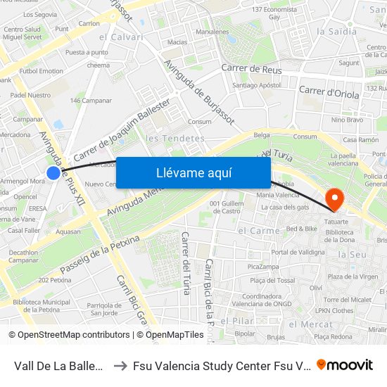 Vall De La Ballestera - Campanar to Fsu Valencia Study Center Fsu Valencia International Program map