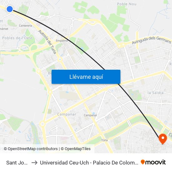 Sant Joan to Universidad Ceu-Uch - Palacio De Colomina map