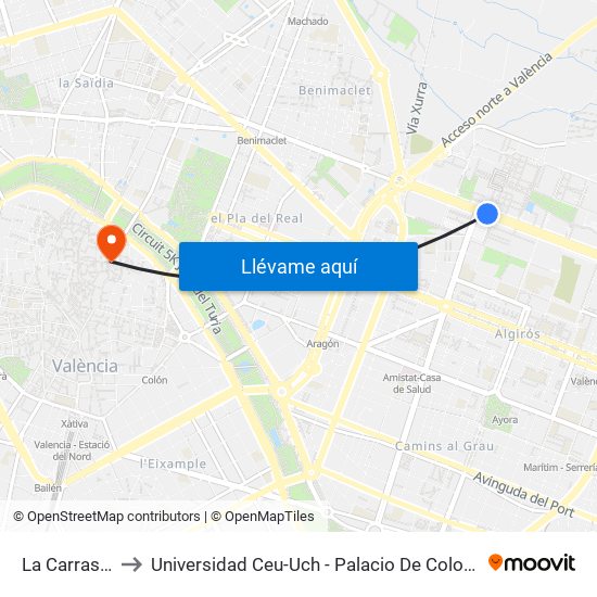 La Carrasca to Universidad Ceu-Uch - Palacio De Colomina map