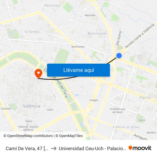 Camí De Vera, 47 [València] to Universidad Ceu-Uch - Palacio De Colomina map