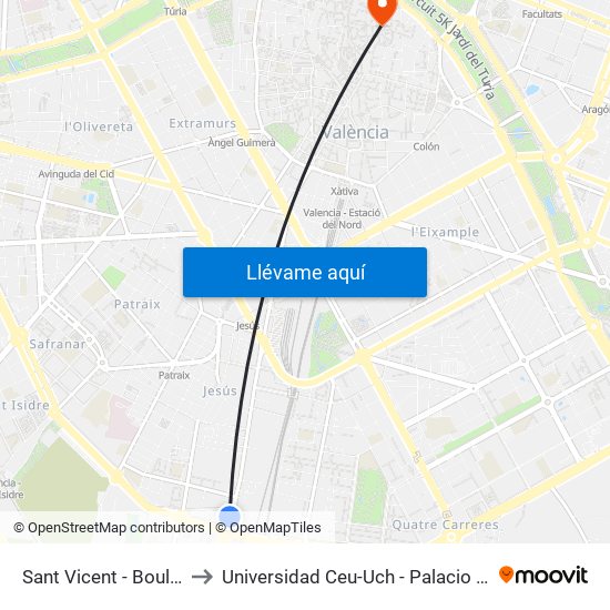 Sant Vicent  - Boulevar Sur to Universidad Ceu-Uch - Palacio De Colomina map