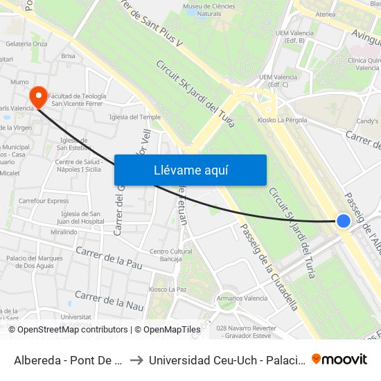 Albereda to Universidad Ceu-Uch - Palacio De Colomina map
