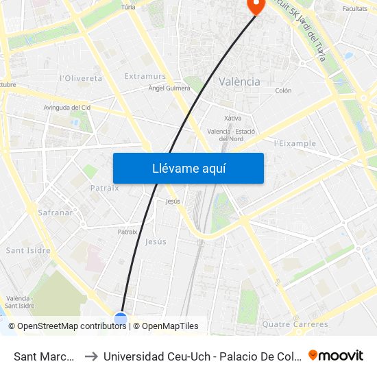 Sant Marcel·Lí to Universidad Ceu-Uch - Palacio De Colomina map