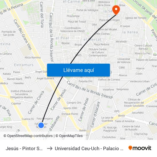 Jesús - Pintor Segrelles to Universidad Ceu-Uch - Palacio De Colomina map