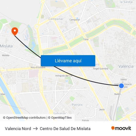 Valencia Nord to Centro De Salud De Mislata map