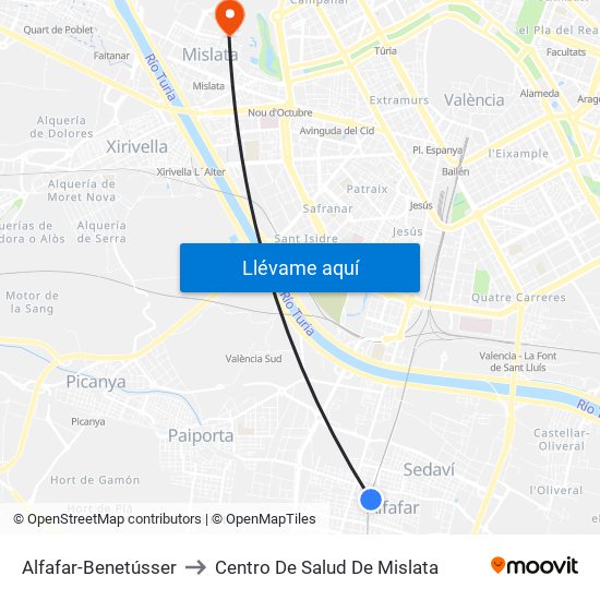 Alfafar-Benetússer to Centro De Salud De Mislata map