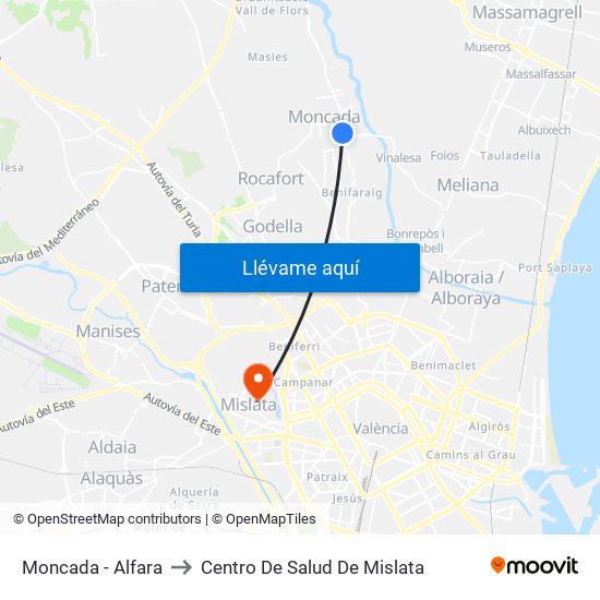 Moncada - Alfara to Centro De Salud De Mislata map