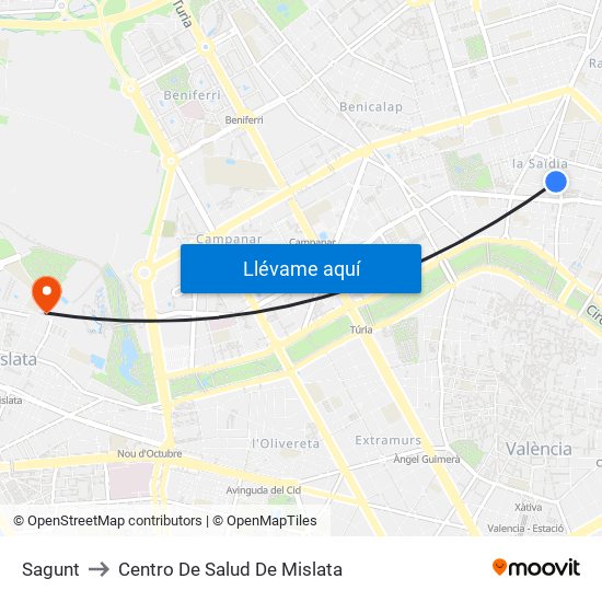 Sagunt to Centro De Salud De Mislata map
