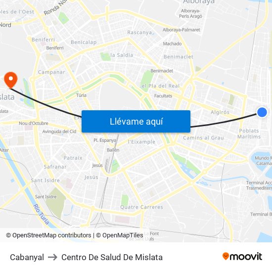 Cabanyal to Centro De Salud De Mislata map