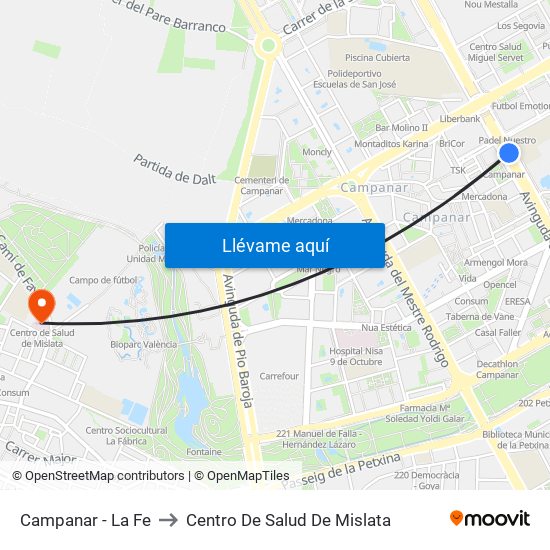 Campanar - La Fe to Centro De Salud De Mislata map