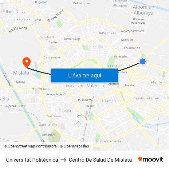Universitat Politècnica to Centro De Salud De Mislata map