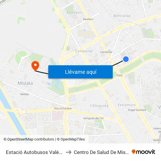 Estació Autobusos València to Centro De Salud De Mislata map