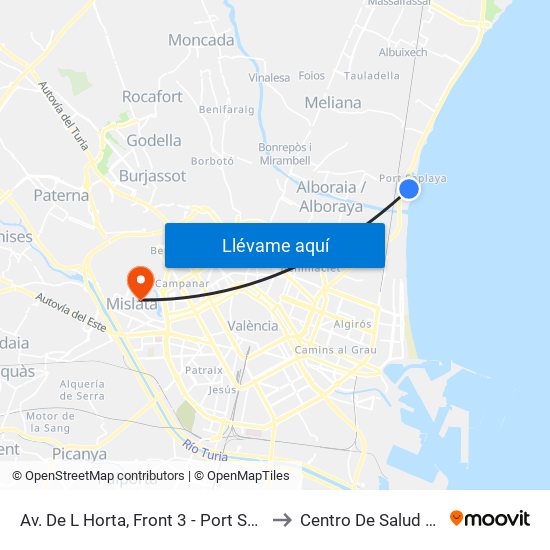 Av. De L Horta, Front 3 - Port Saplaya [Alboraia] to Centro De Salud De Mislata map