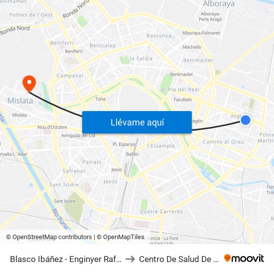 Blasco Ibáñez - Enginyer Rafael Janini to Centro De Salud De Mislata map