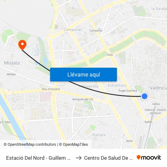 Estació Del Nord - Guillem De Castro to Centro De Salud De Mislata map