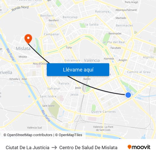 Ciutat De La Justícia to Centro De Salud De Mislata map