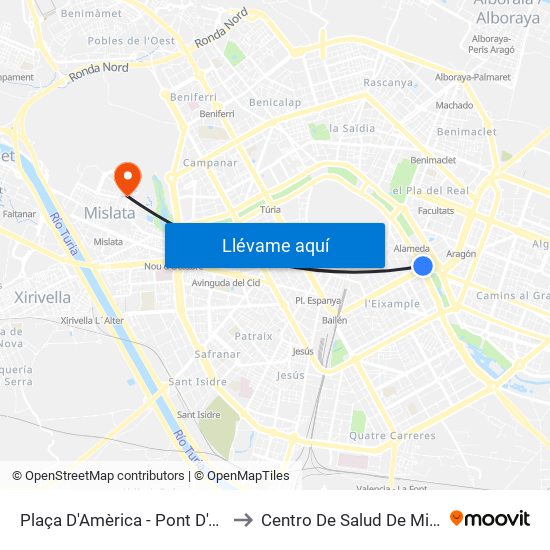 Plaça Amèrica to Centro De Salud De Mislata map