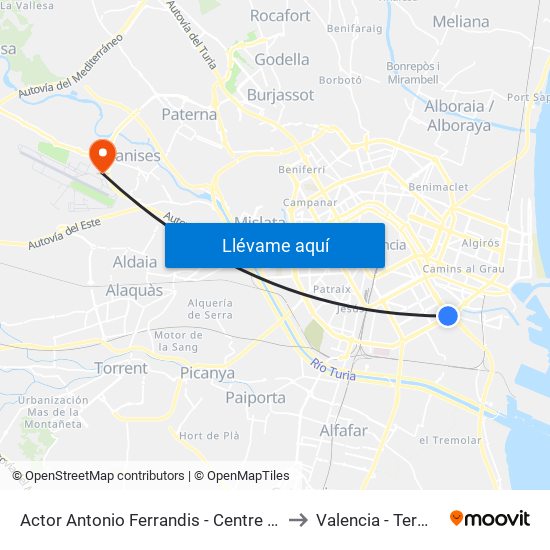 Actor Antonio Ferrandis - Centre Comercial to Valencia - Terminal 2 map